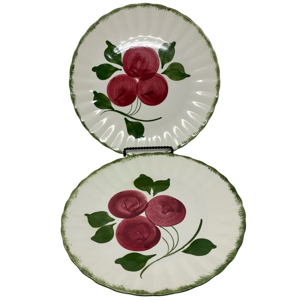 Blue Ridge Southern Pottery Apple Trio Dinner Plates Set of 2 Hand Painted USA